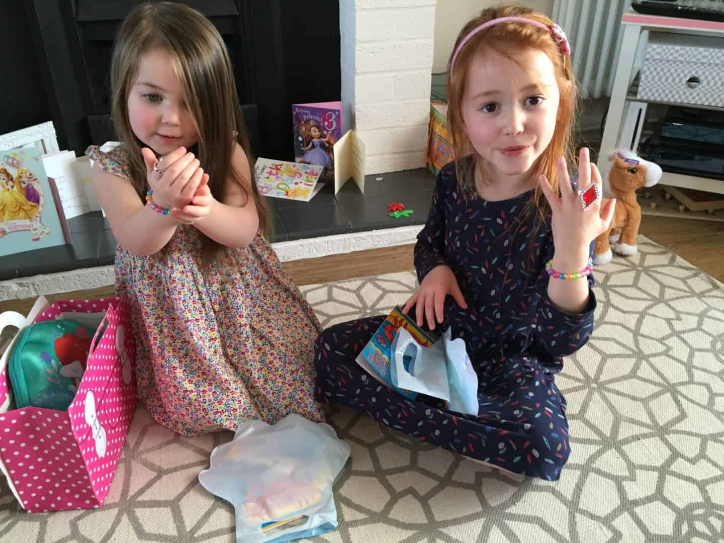 Ava and Thea enjoying their party bags from Party Bags & Supplies