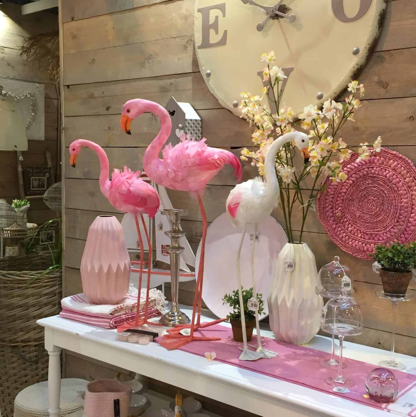 Feathered flamingos at the Spring Fair