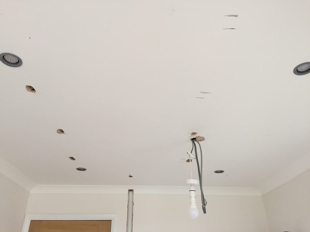 Kitchen Renovation Day 2 saw new lights in the dining area