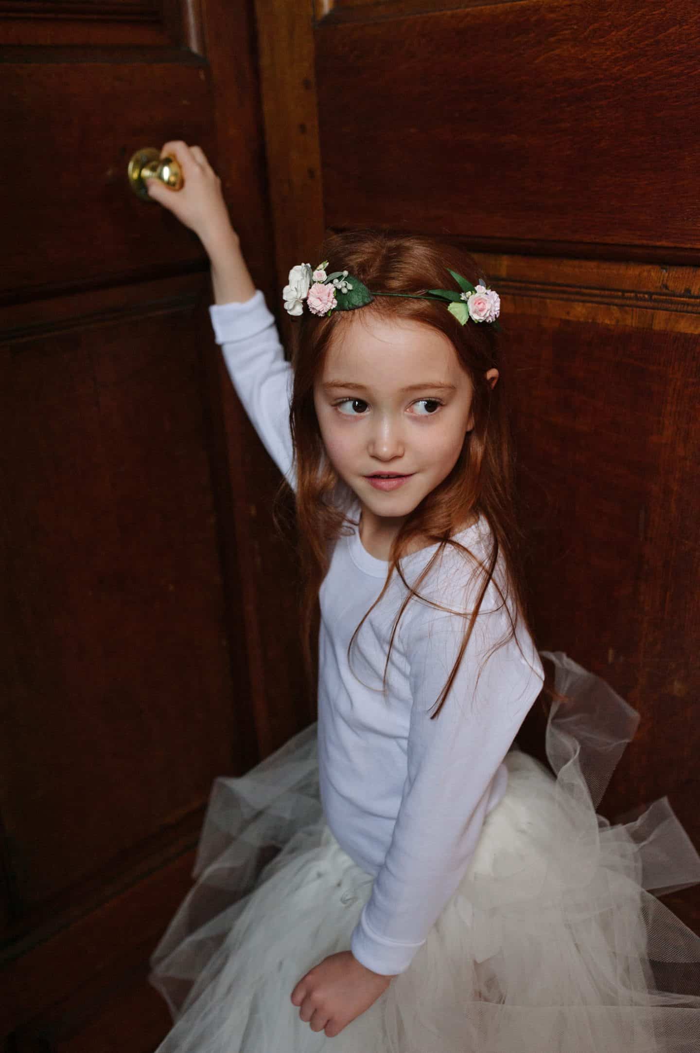 Ava wearing Mimosa Bridal Tulle Tutu and Floral Circlet Flower Crown