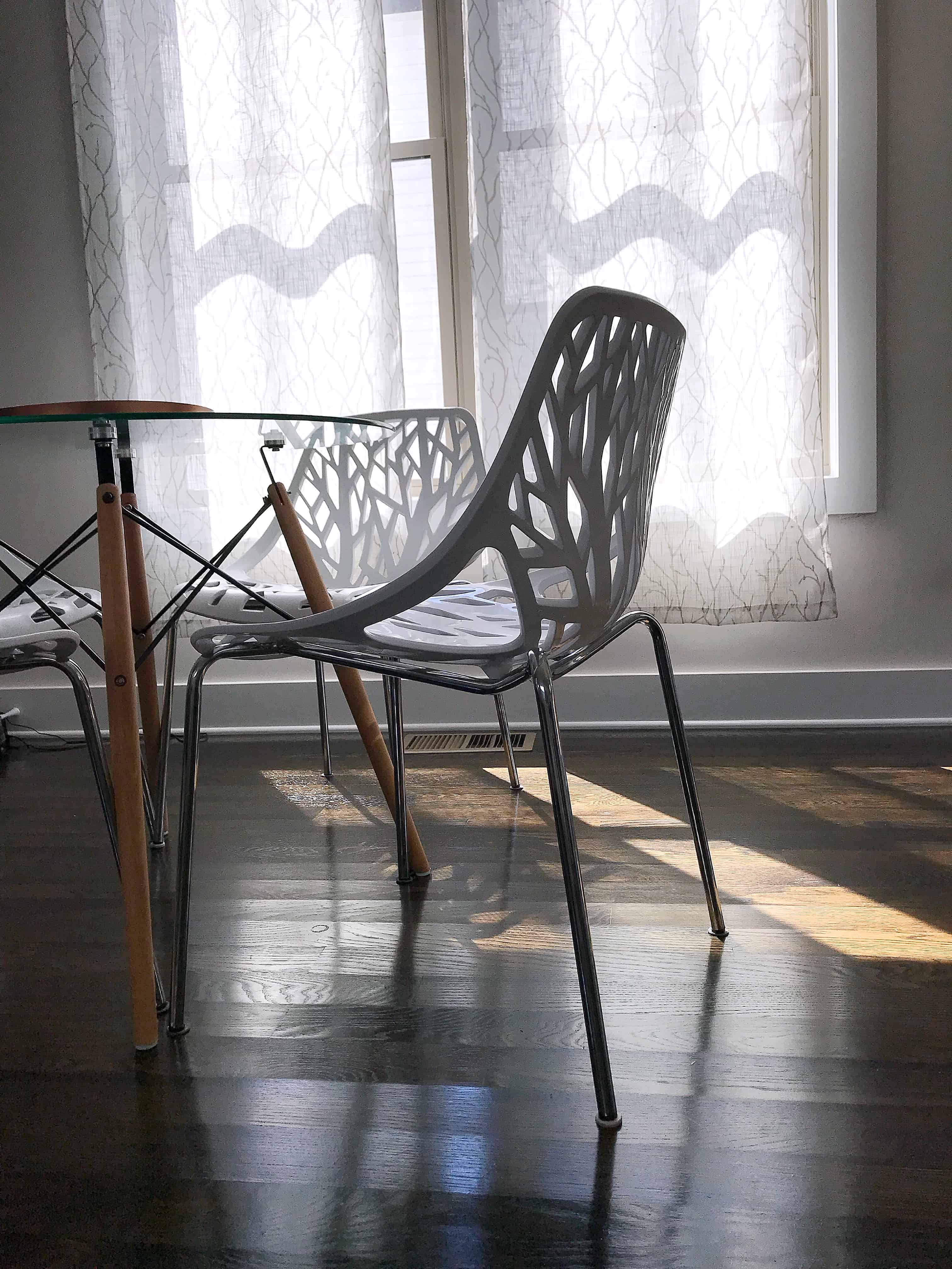 White tree design dining chairs