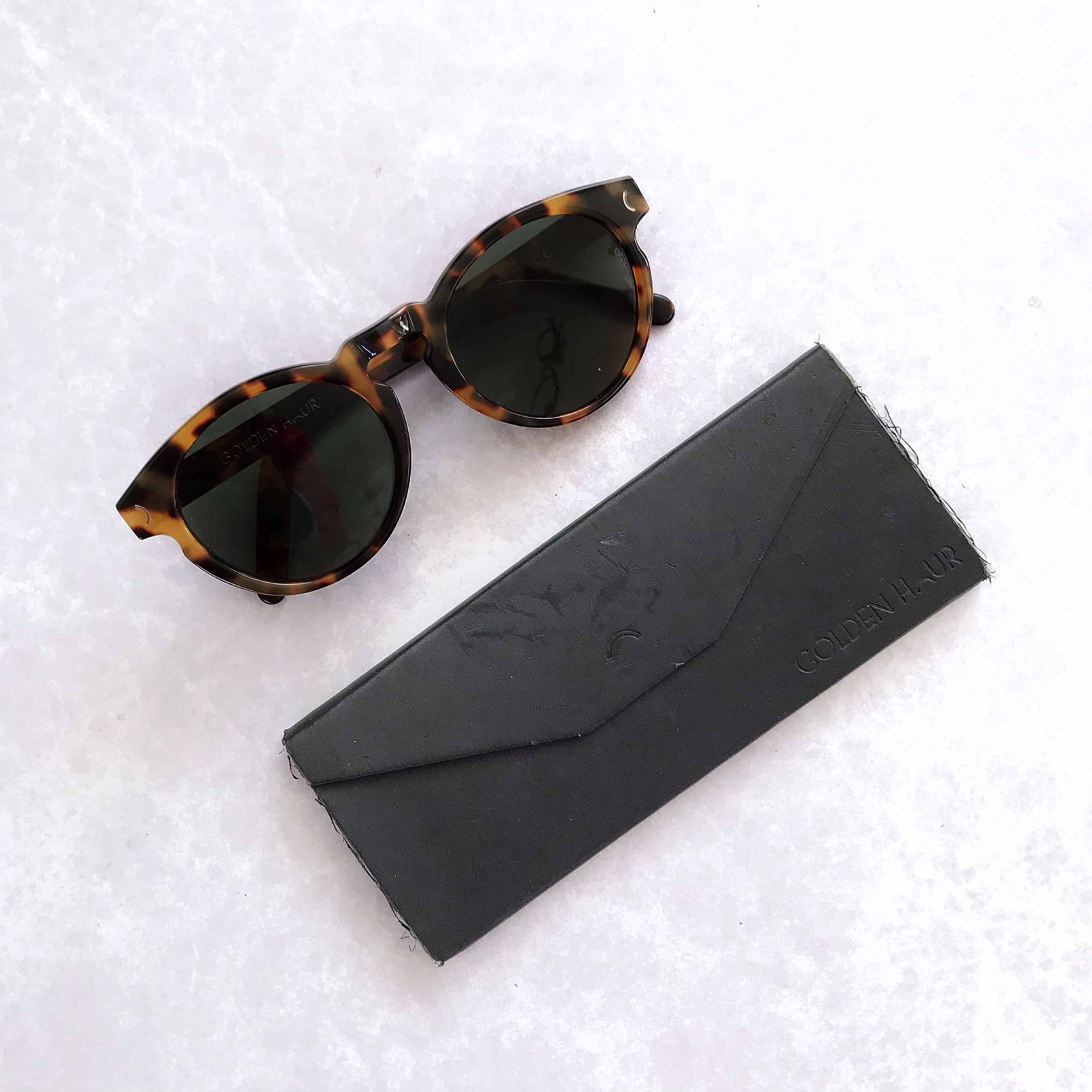 Golden Vision sunglasses with flat pack case to help you travel light