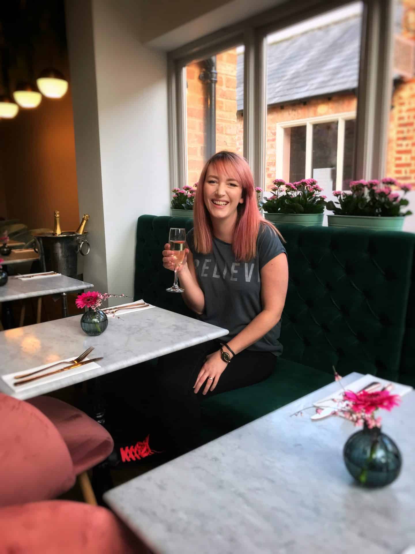 Drinking prosecco at French Affaire in Stony Stratford