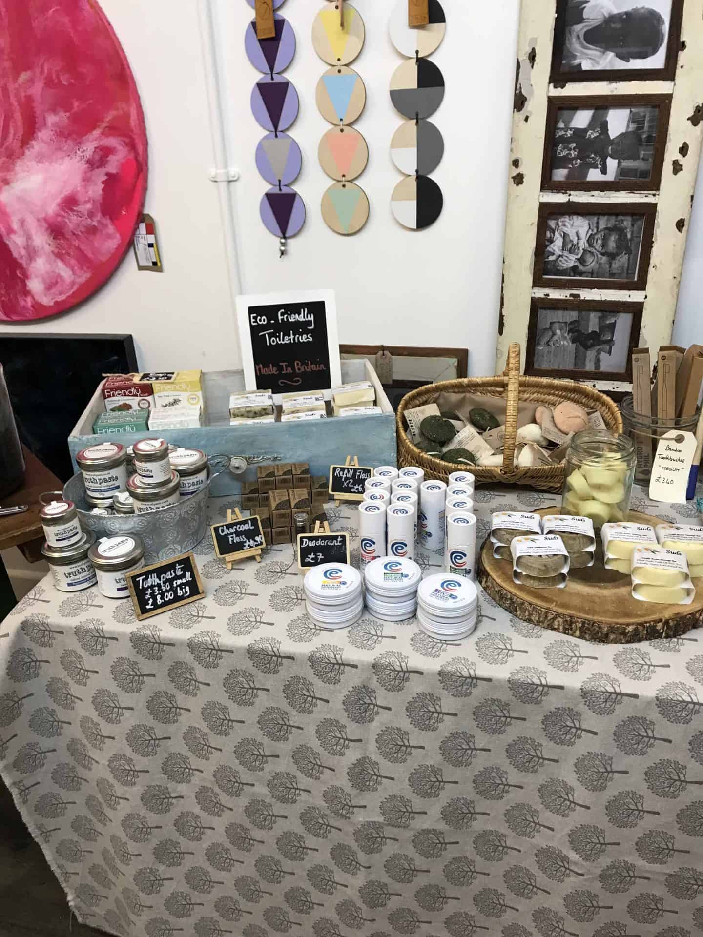 Eco-friendly toiletries at the My Refill Market sustainable stores pop up at On The HIgh Street in Stony Stratford