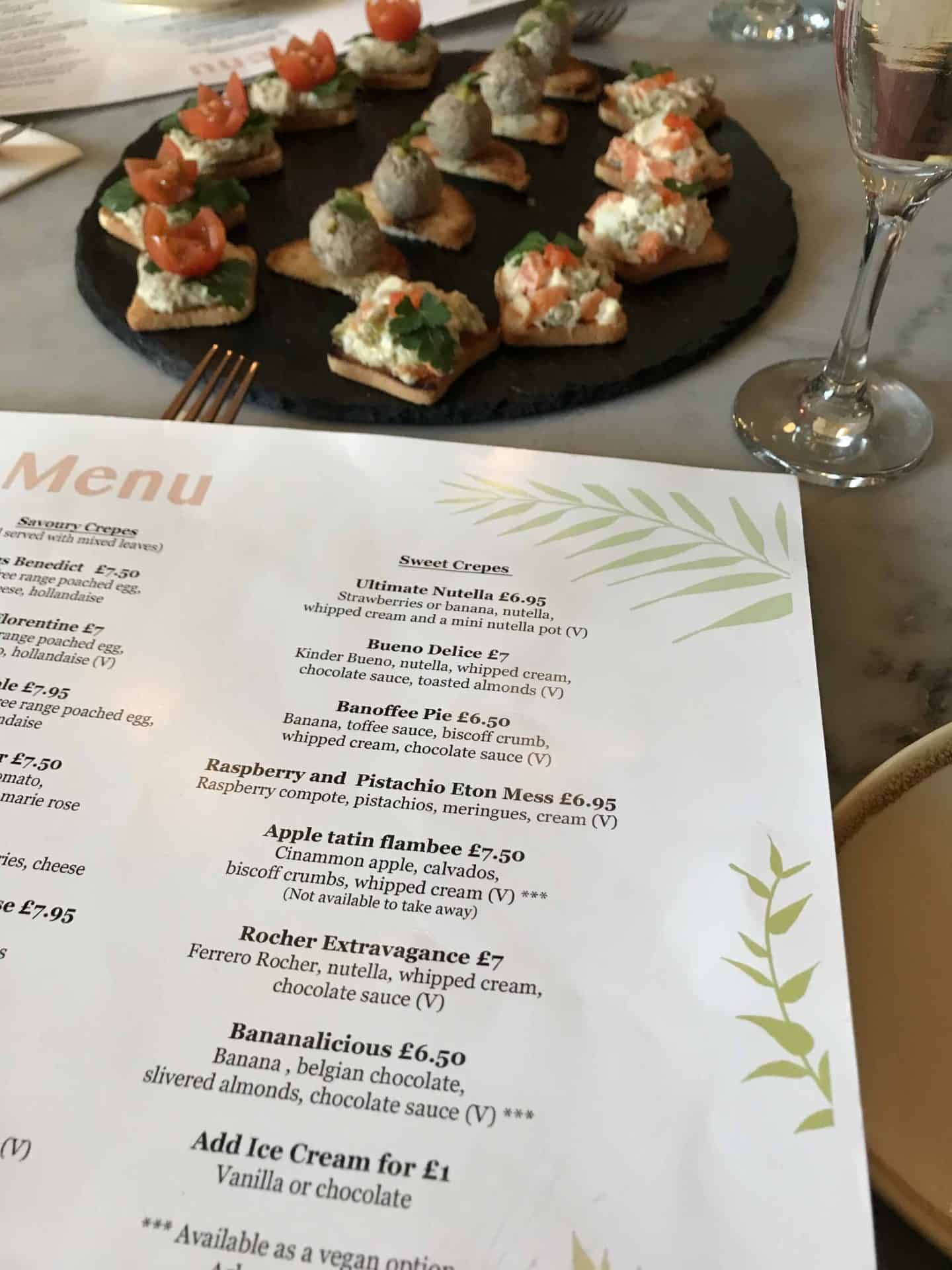 The menu at French Affaire in Stony Stratford