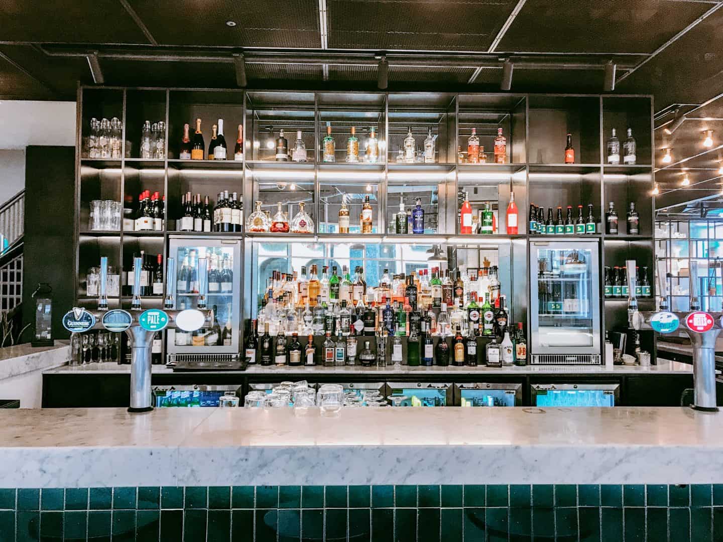 Well stocked bar at the Novotel London City South Hotel