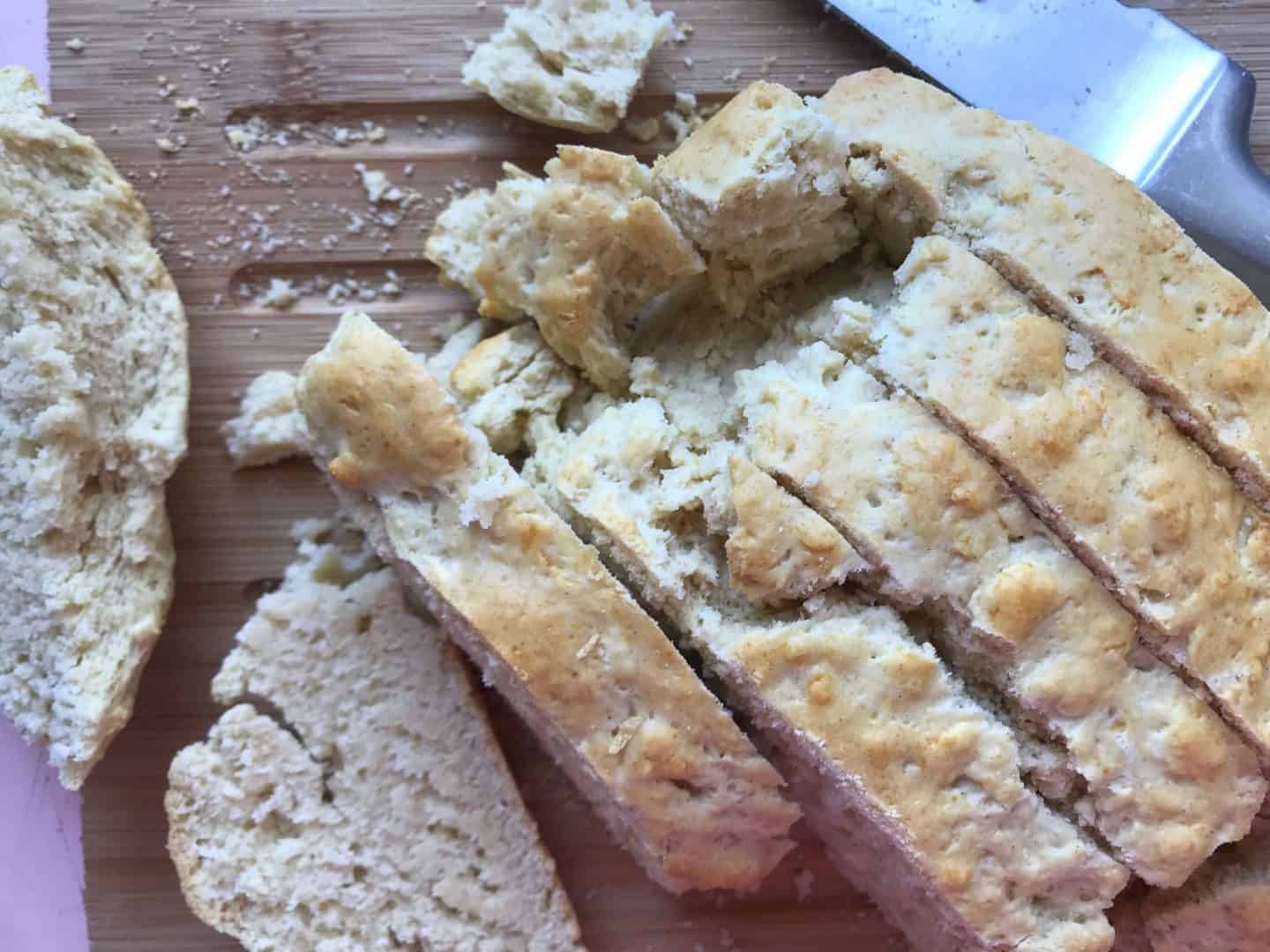Freshly sliced no knead no yeast bread