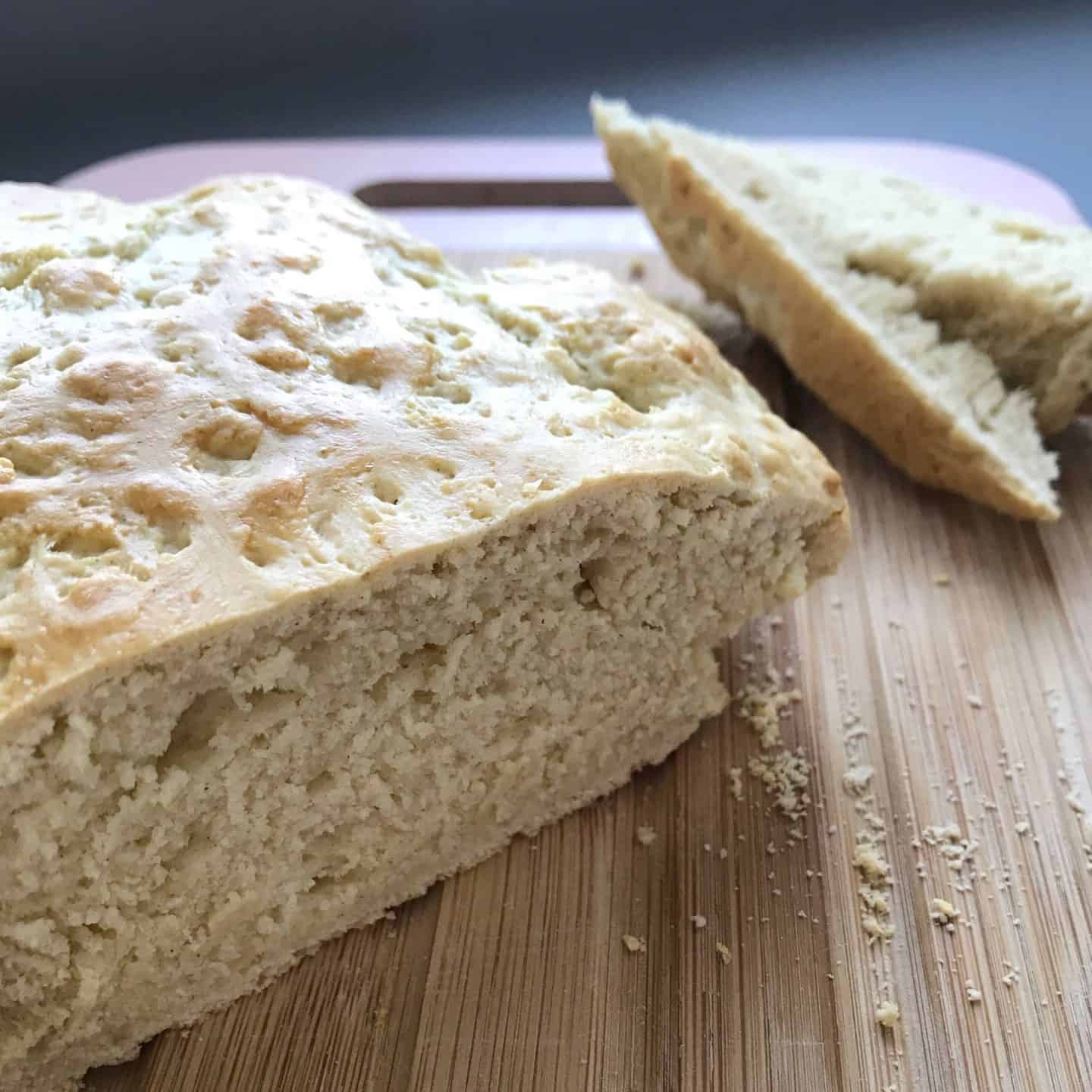 Freshly sliced no knead no yeast emergency bread