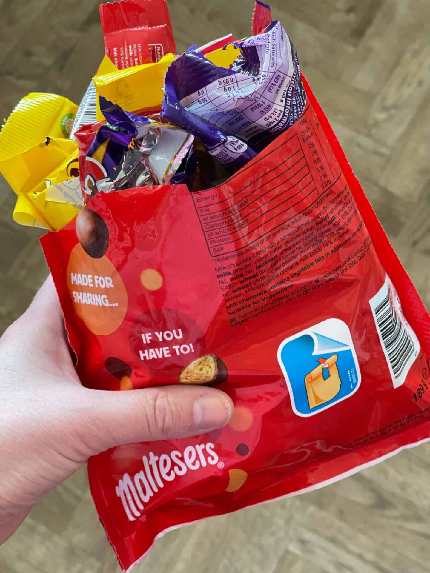 A bag of sweet wrappers ready to recycle through Terracycle