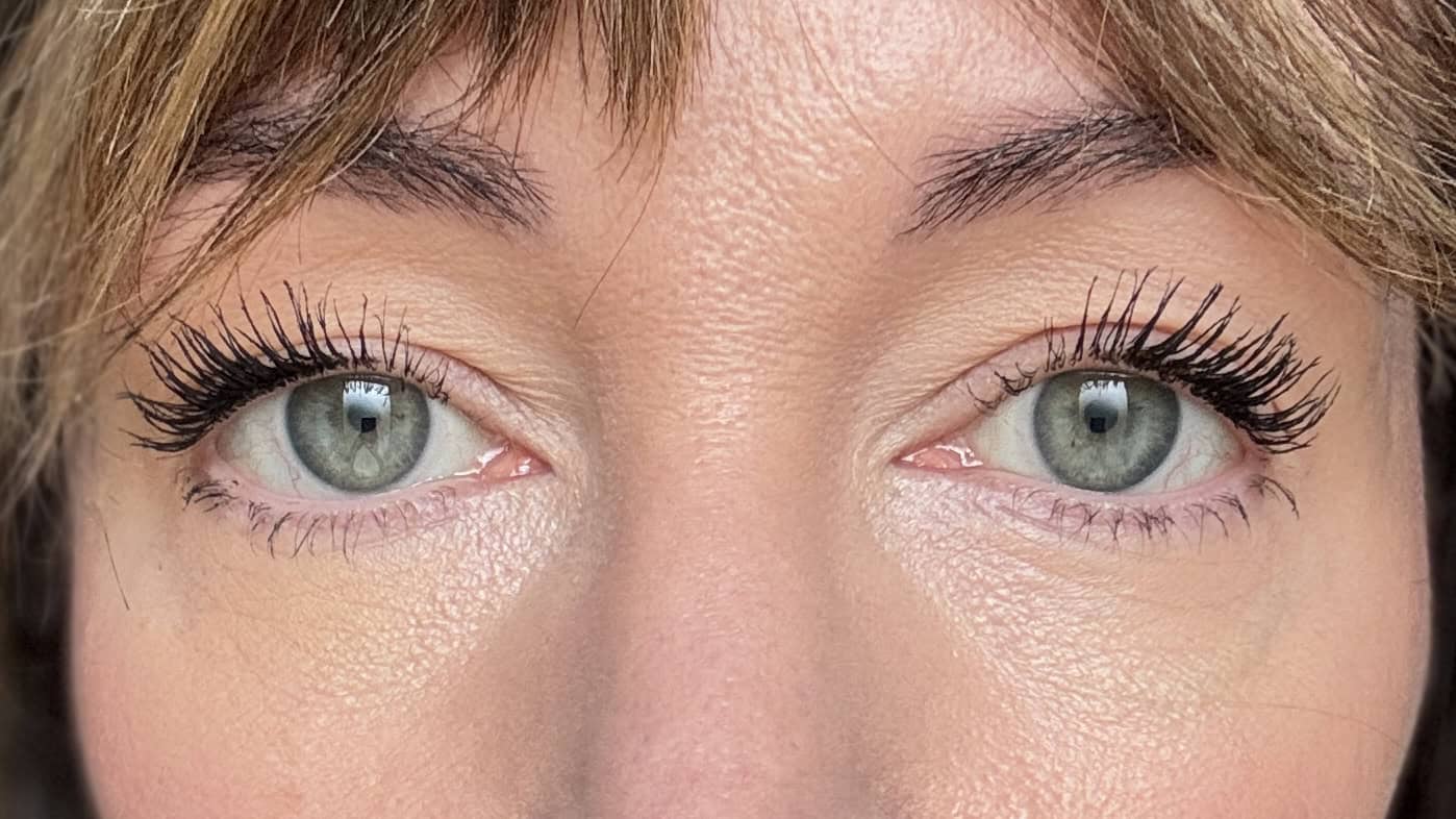 Eyes wearing two coats of Love Ethical Beauty Mesmerise Organic Mascara