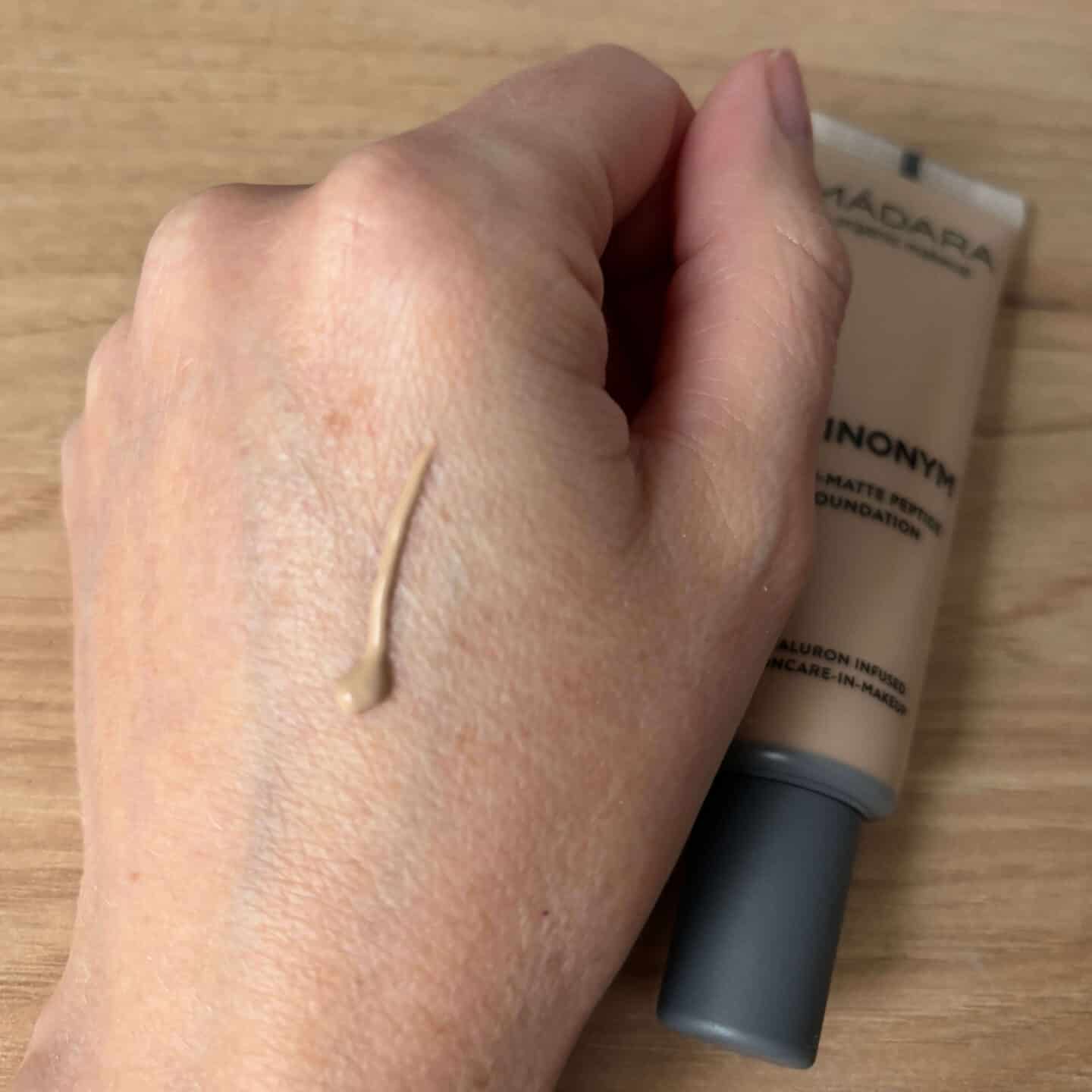 Swatch of Madara Skinonym Foundation on hand