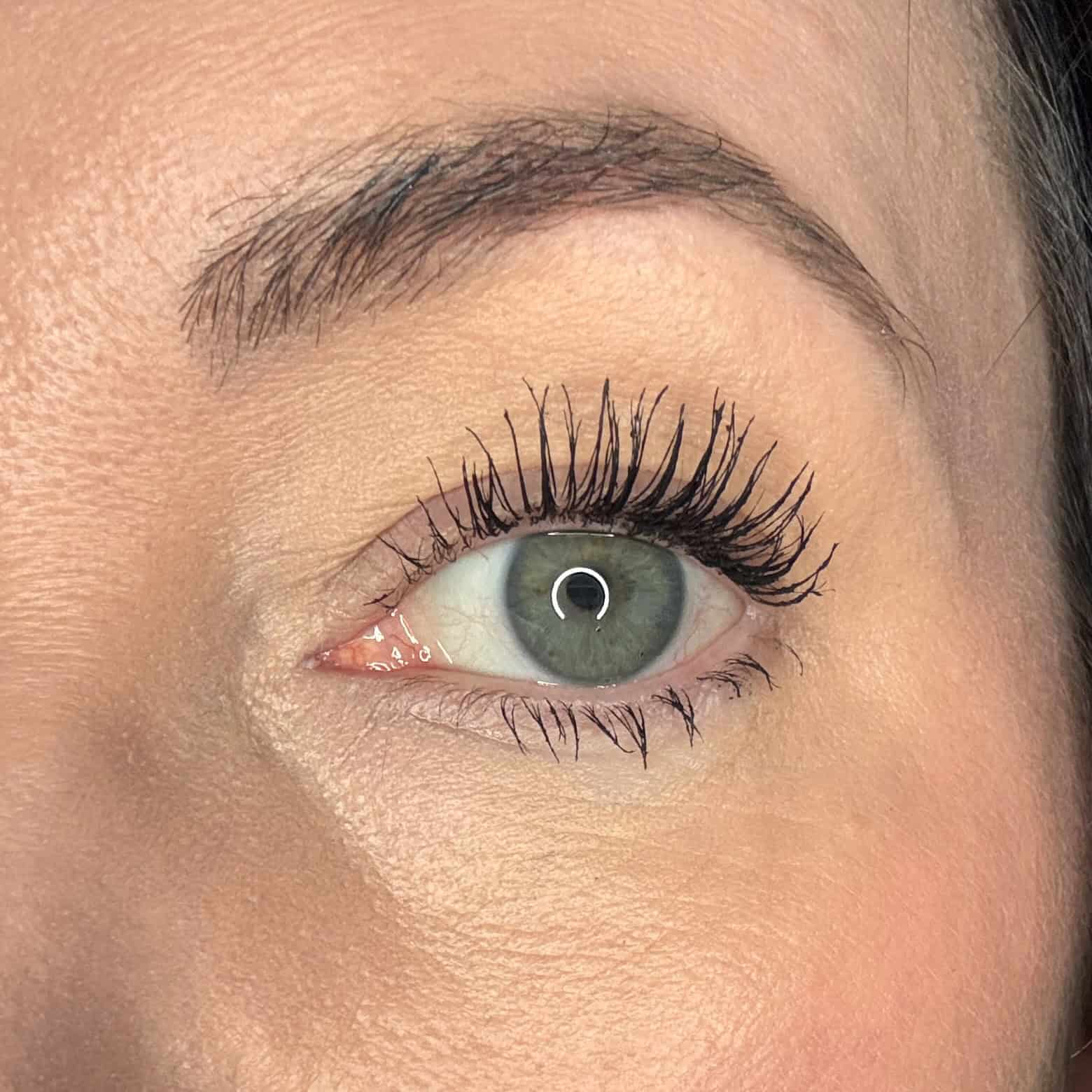 Close up of an eye wearing two coats of Eco by Sonya Mitzi Mascara