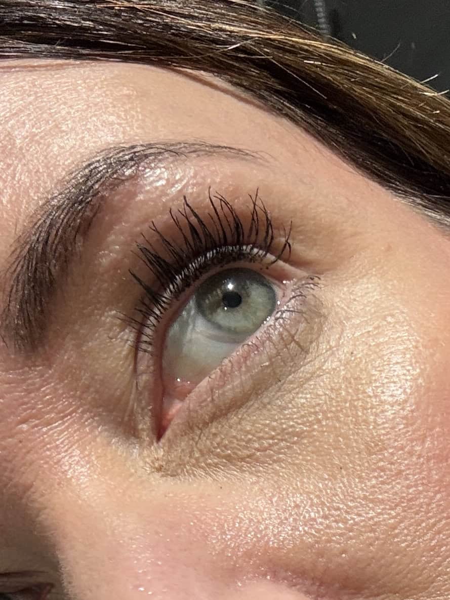 Close up of eye wearing Mitzi Mascara at the end of the day