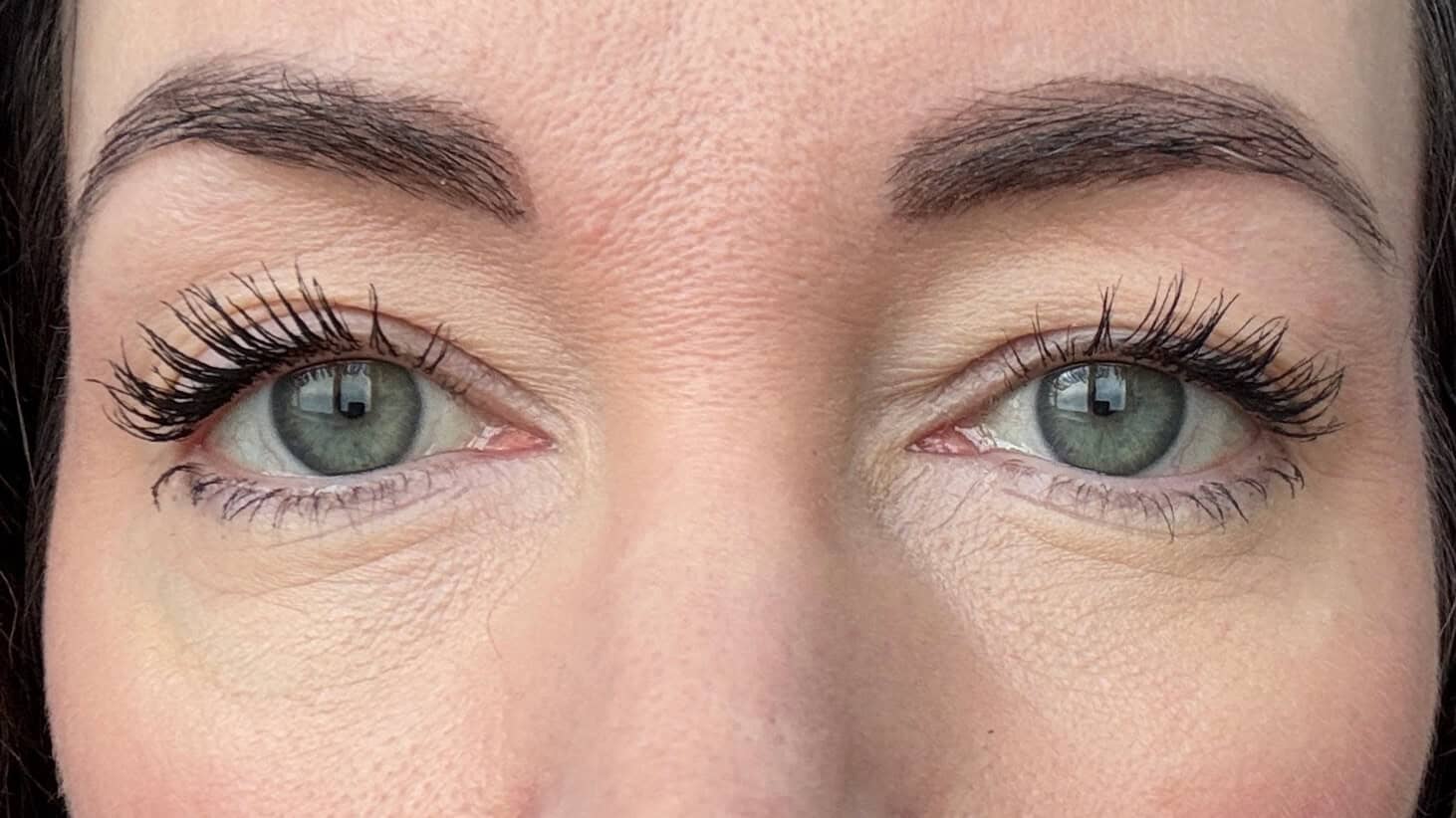 Close up of eyes wearing one coat of Eco by Sonya Mitzi Mascara