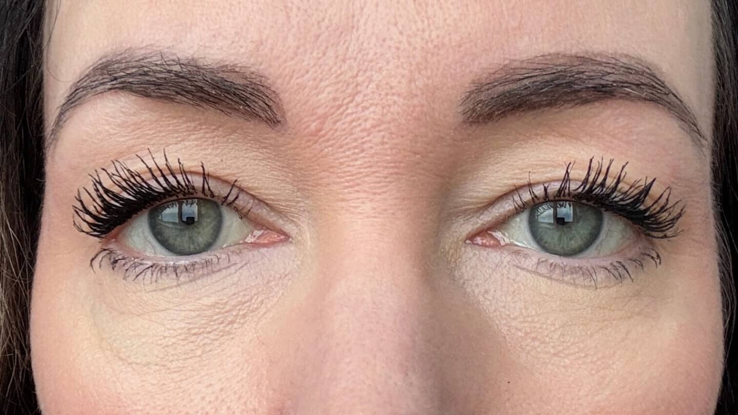 Close up of eyes wearing two coats of Eco by Sonya Mitzi Mascara